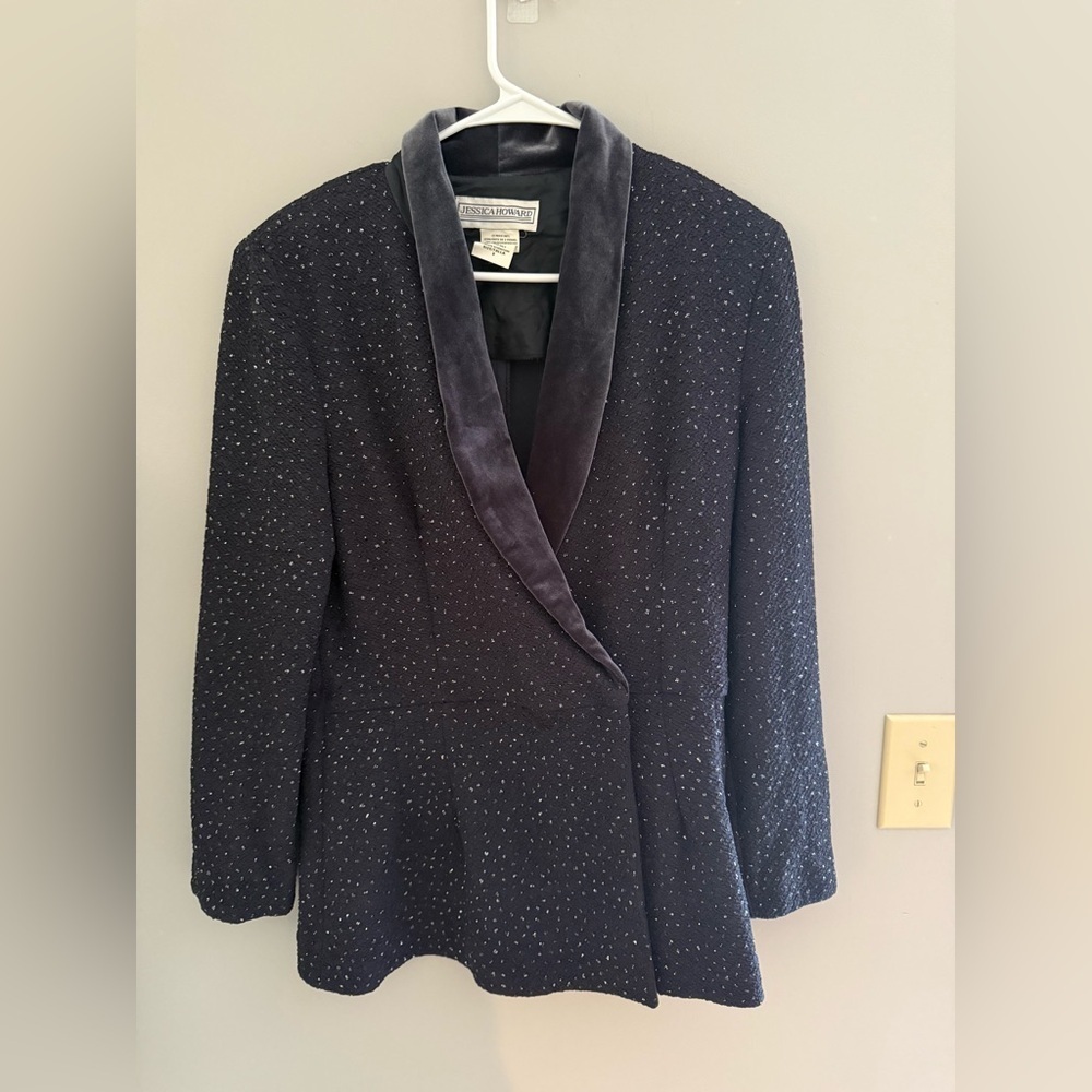 VTG Jessica Howard Blazer Jacket Women’s SZ 8 Velvet Bedazzled Dressy Black
